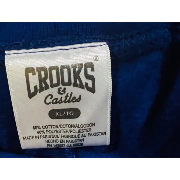 New Crooks & Castles Blue Sweatpants XL Cotton & Drawstring Waist Side Pockets - Picture 2 of 2